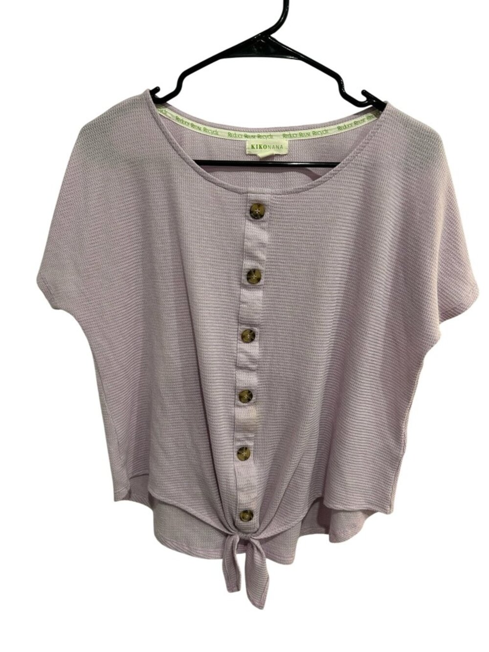 Kikonana Lilac Waffle Knit Button-Front Tie-Front Hem Top Size XL Preppy Boho